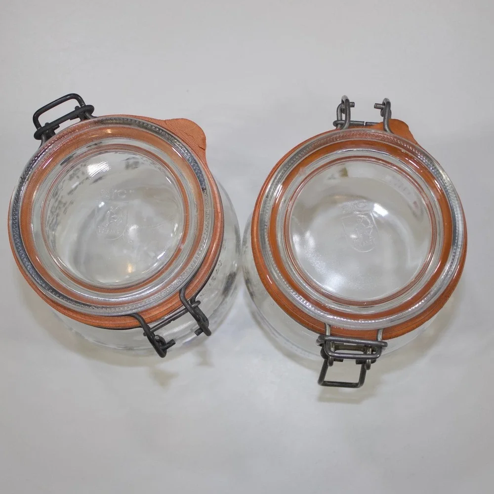 ARC France Glass Canister Heartland Farm Scene Set 2 3/4L Clear Clamp Lid Jar
